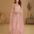 Peach embroidered net free size stitched palazzo style salwar suit