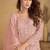 Peach embroidered net free size stitched palazzo style salwar suit