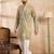 Men green silk blend solid embroidered straight kurta