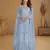 Blue embroidered net free size stitched palazzo style salwar suit