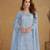 Blue embroidered net free size stitched palazzo style salwar suit