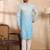 Men blue silk blend ombre embroidered straight kurta