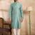 Men green polyester solid embroidered straight kurta