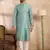 Men green polyester solid embroidered straight kurta