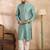 Men green polyester solid embroidered straight kurta