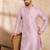 Men lavender polyester solid embroidered straight kurta