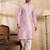 Men lavender polyester solid embroidered straight kurta