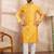 Men yellow silk blend solid embroidered straight kurta