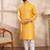 Men yellow silk blend solid embroidered straight kurta