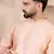 Men peach silk blend solid embroidered straight kurta