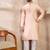 Men peach silk blend solid embroidered straight kurta