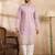 Men lavender polyester solid embroidered straight kurta