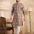 Men beige silk blend solid embroidered straight kurta