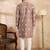 Men beige silk blend solid embroidered straight kurta