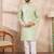 Men green silk blend solid embroidered straight kurta