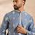 Men blue silk blend solid embroidered straight kurta