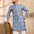 Men blue silk blend solid embroidered straight kurta