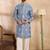 Men blue silk blend solid embroidered straight kurta