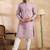 Men lavender silk blend floral embroidered straight kurta
