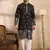 Men black silk blend solid embroidered straight kurta