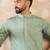 Men green silk blend solid embroidered straight kurta