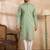 Men green silk blend solid embroidered straight kurta