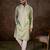 Men green silk blend solid embroidered straight kurta