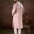 Men pink silk blend solid embroidered straight kurta