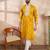 Men yellow silk blend ethnic motifs embroidered straight kurta