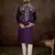 Men purple silk blend solid embroidered straight kurta