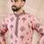 Men peach silk blend solid embroidered straight kurta