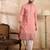 Men peach silk blend solid embroidered straight kurta