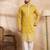Men yellow polyester solid embroidered straight kurta