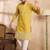 Men yellow polyester solid embroidered straight kurta