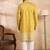 Men yellow polyester solid embroidered straight kurta