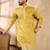 Men yellow polyester solid embroidered straight kurta
