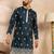 Men navy blue polyester solid embroidered straight kurta