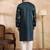Men navy blue polyester solid embroidered straight kurta
