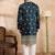 Men navy blue polyester solid embroidered straight kurta