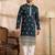 Men navy blue polyester solid embroidered straight kurta