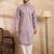 Men lavender silk blend solid embroidered straight kurta