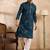 Men navy blue silk blend solid embroidered straight kurta