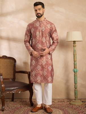 Men brown cotton solid embroidered straight kurta 2