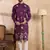 Men purple polyester solid embroidered straight kurta
