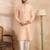 Men beige polyester solid embroidered straight kurta