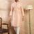 Men beige polyester solid embroidered straight kurta