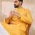 Men yellow silk blend solid embroidered straight kurta