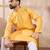 Men yellow silk blend solid embroidered straight kurta