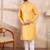 Men yellow silk blend solid embroidered straight kurta