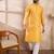 Men yellow silk blend solid embroidered straight kurta